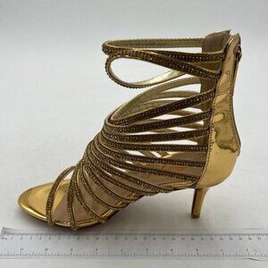 FSJ Woman High Stiletto Heel Dress Gladiator Peep Toe Sandals Gold